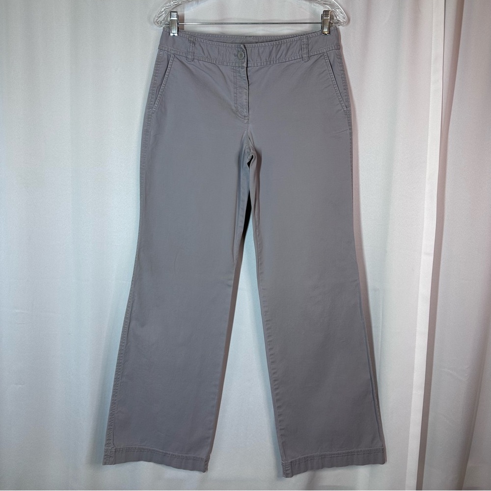Loft Signature Chino Slacks Sz 4 Wide-Leg Mid Rise Flat Front Pants Office EUC